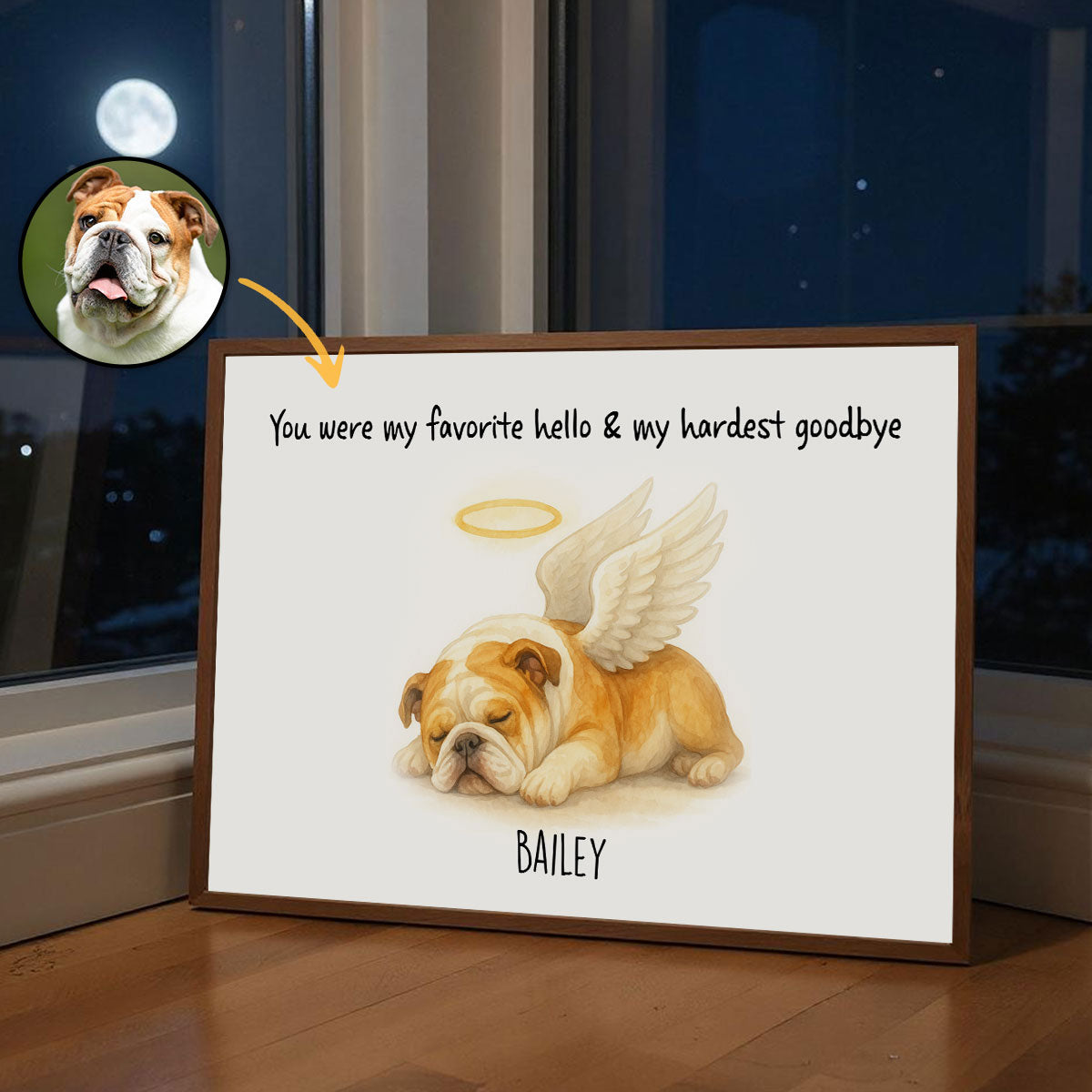 Pet Memorial Canvas with Sleeping Angel Pet – "You Were My Favorite Hello & My Hardest Goodbye" Personalized Wall Art
