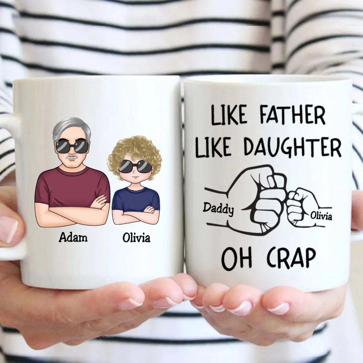 “OH CRAP!” Fist-Bump Duo – White Ceramic Mug, Custom Fist-Bump Cup, Creative Father’s Day Gift from Daughter