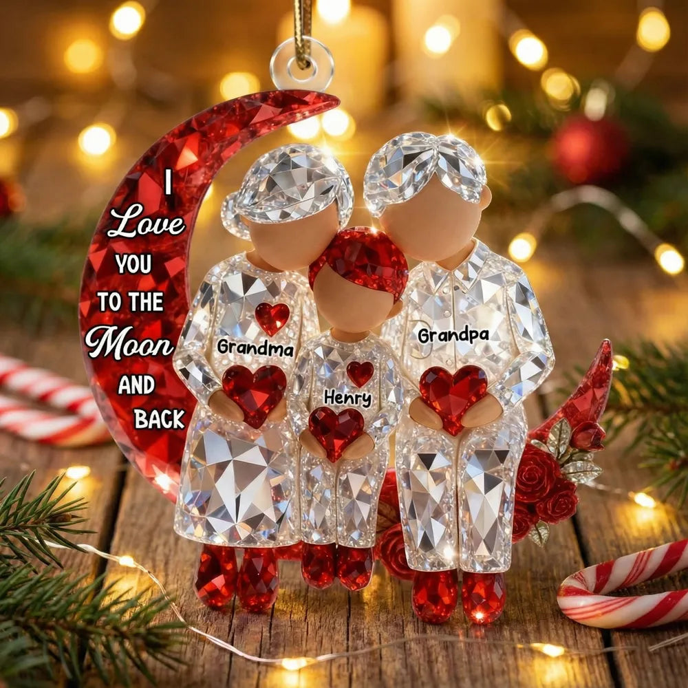 Acrylic Ornament Personalized Grandma and Grandkid Moon Hug Scene I Love You to the Moon and Back Sweet Holiday Gift