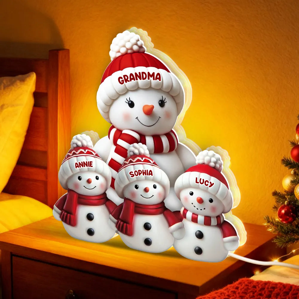 Acrylic Light Box Snowman Family, cozy glow for mantel and holiday décor, heartwarming keepsake and a perfect gift for grandma