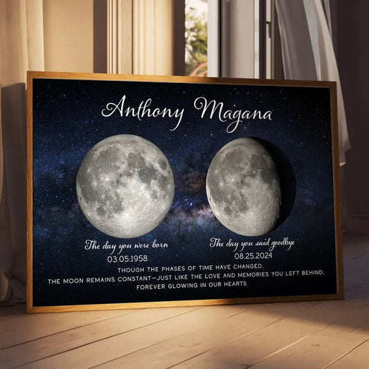 Custom Birth and Goodbye Moon Phases Poster, Night Sky Remembrance Decor, Thoughtful Unique Gift for Loved Ones