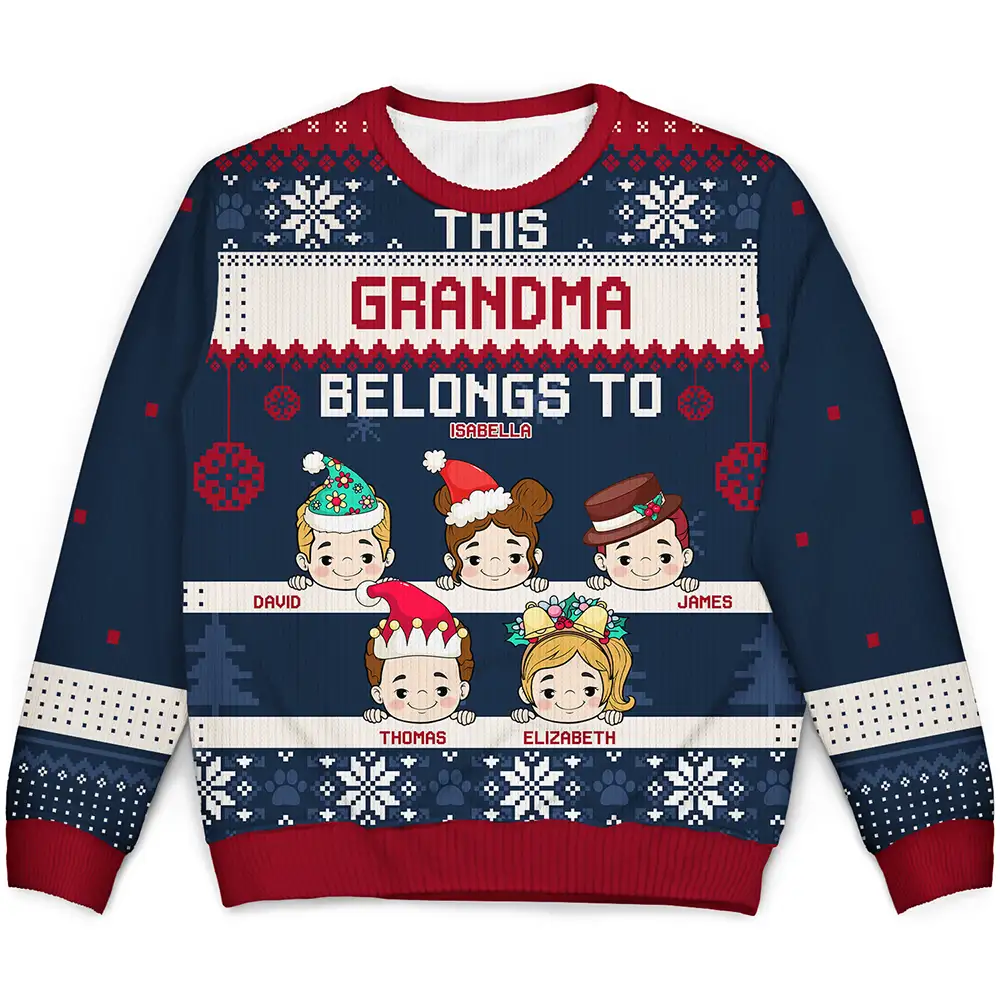 Personalized Christmas Printed Sweatshirt for Grandma, Cute Grandkids Cartoon, Cozy Holiday Keepsake, Unique Family Gift