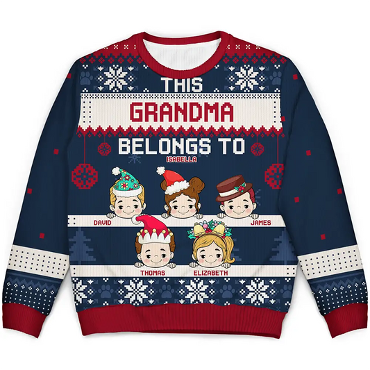 Personalized Christmas Printed Sweatshirt for Grandma, Cute Grandkids Cartoon, Cozy Holiday Keepsake, Unique Family Gift