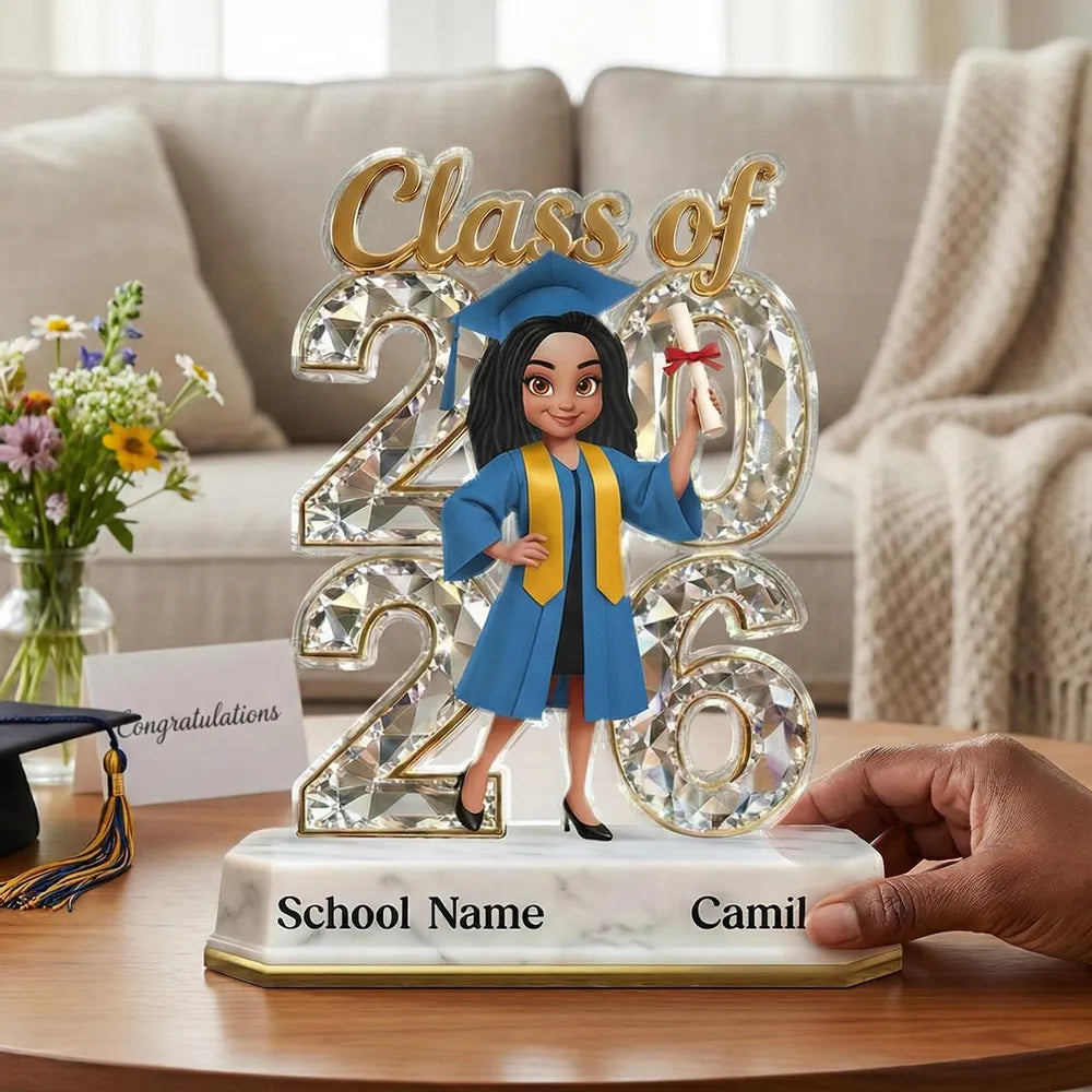 Graduation Shaped Acrylic Block Plaque, Personalized Class of Keepsake for Daughter or Friend, Sweet Desk Decor Gift