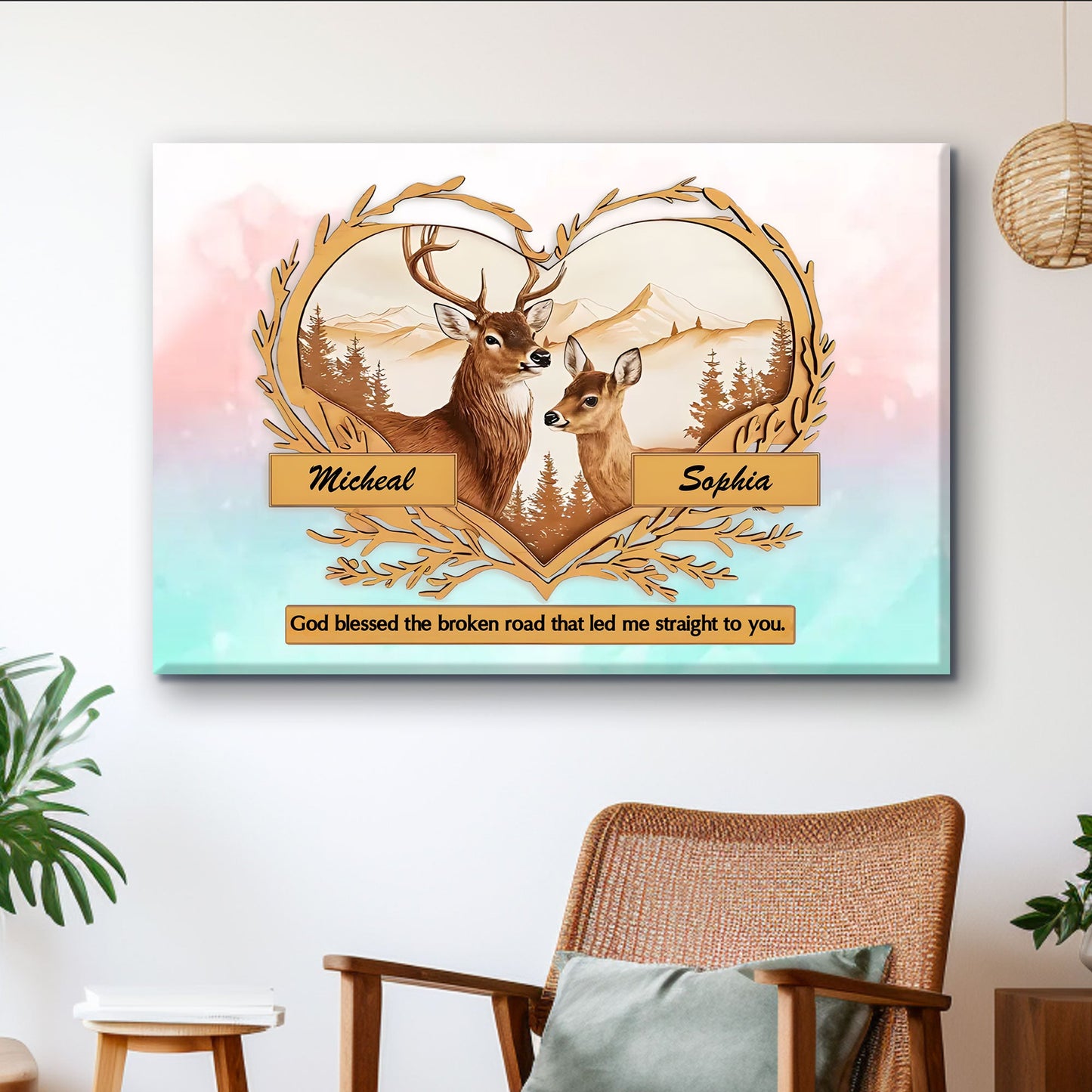 "Personalized Deer Couple Canvas - Romantic Valentine’s Day Gift for Couples - Celebrate Your Love Story"