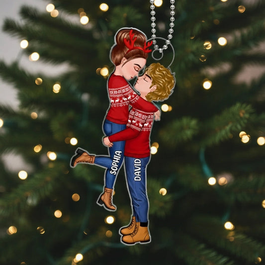Acrylic Ornament, Personalized Christmas Couple Hug, Ready for the Tree, Romantic Keepsake, a Unique Gift for Your Partner
