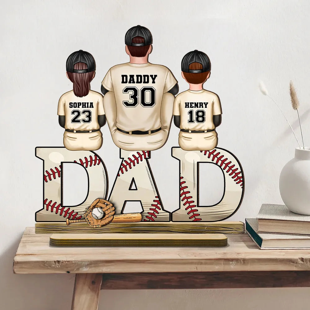 Family Baseball Theme – Custom Wooden Plaque for Dad, Personalized with Family Members and Jerseys – Ideal Father’s Day Gift