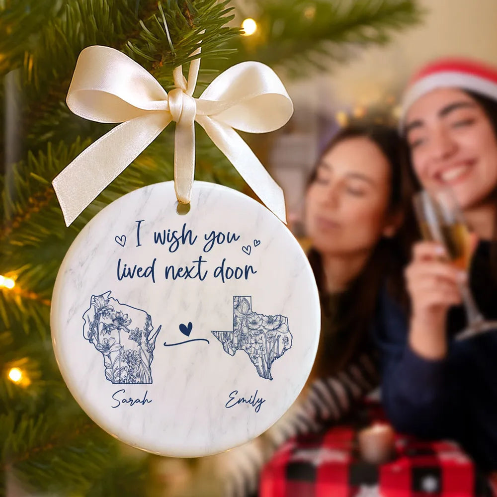 Ceramic Ornament with State Map Friendship Design, Clear Smooth Finish, Perfect Keepsake and Surprise Gift