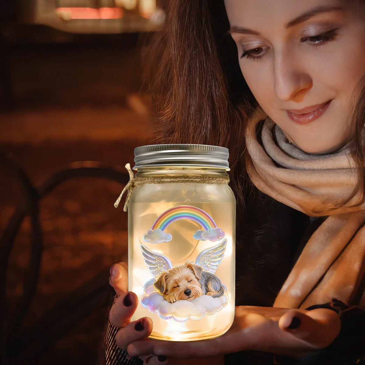 I Crossed Rainbow Bridge - Personalized Dog Mason Jar Light