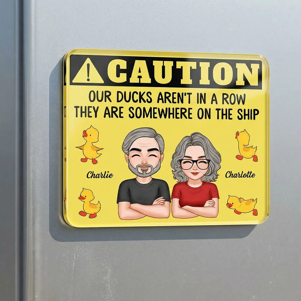 Funny Personalized Acrylic Magnet for Cruise Ship Door - Caution Our Ducks Aren't In A Row - Unique Gift for Travelers