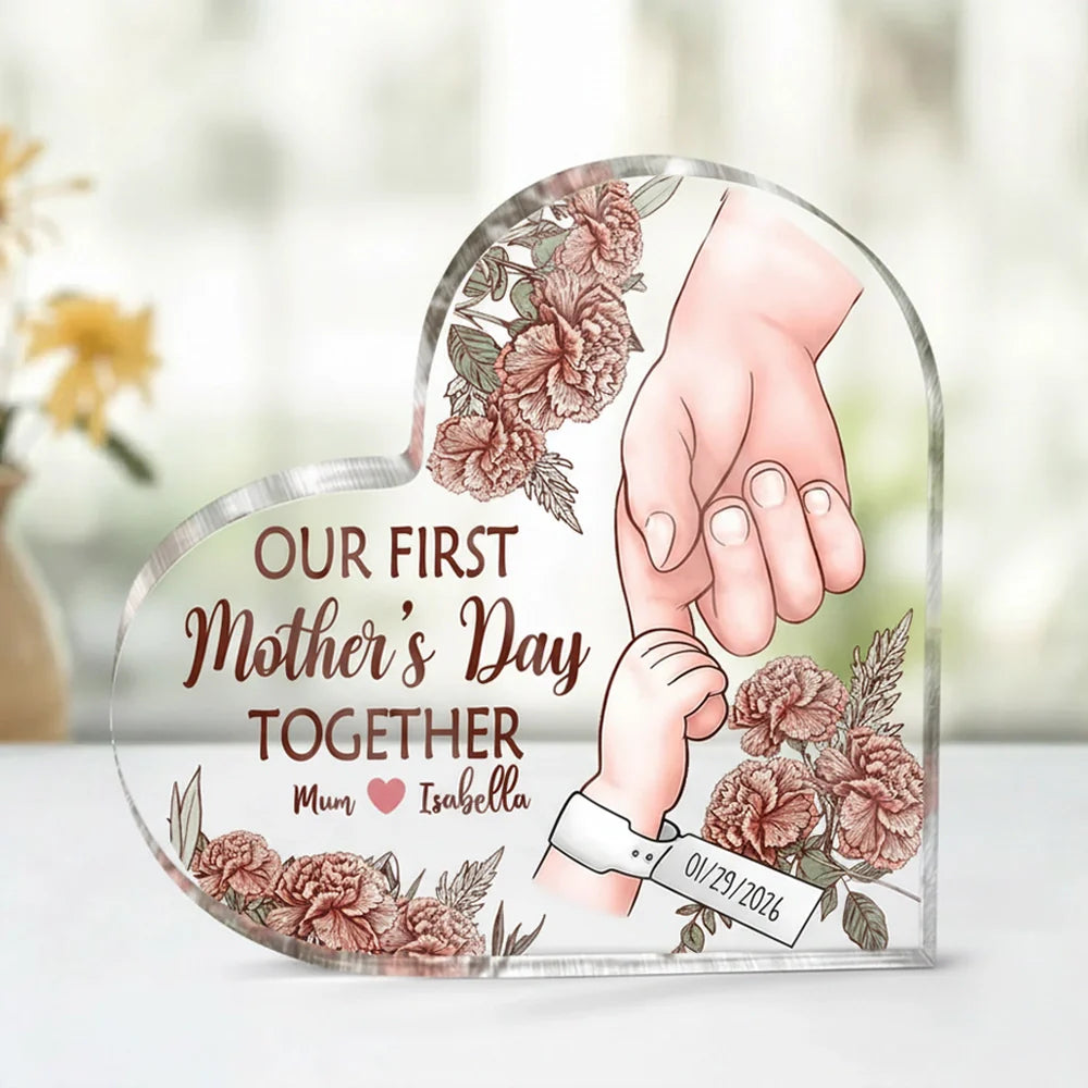 Our First Mother's Day Together Personalized Shaped Acrylic Block Plaque, Sweet Keepsake Gift for Mom