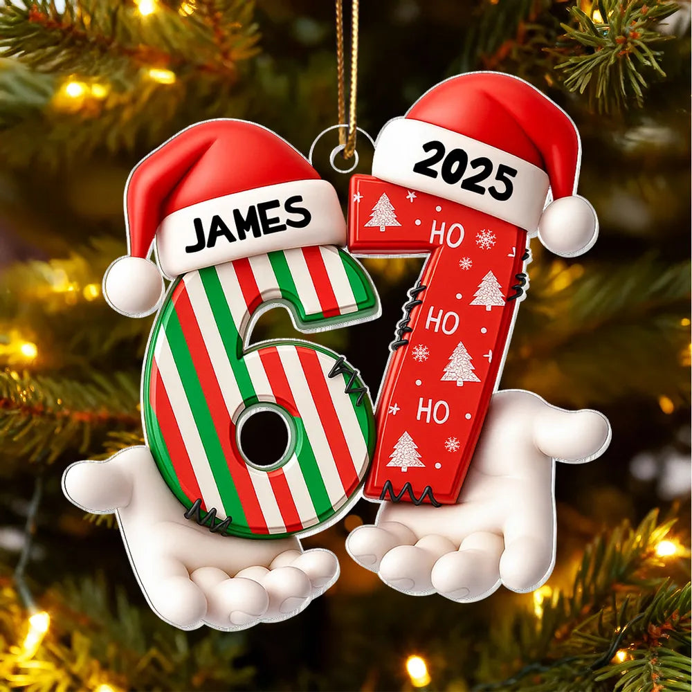 Personalized Acrylic Ornament Six Seven Trend with Santa Hats – Custom Kids Christmas Tree Decor & Unique Holiday Gift
