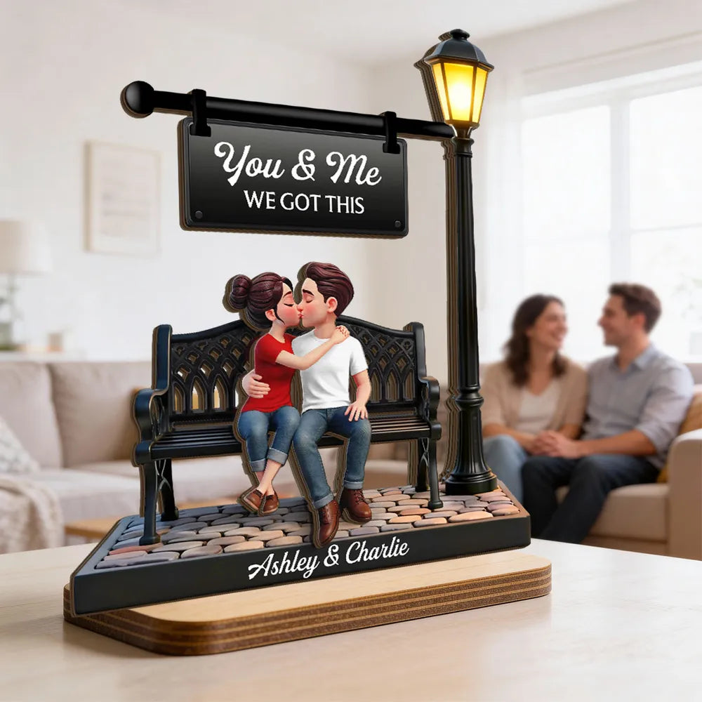 You & Me We Got This Personalized 2-Layer Wooden Plaque Sweet Couple Bench Kiss Keepsake A Heartwarming Gift for Couples