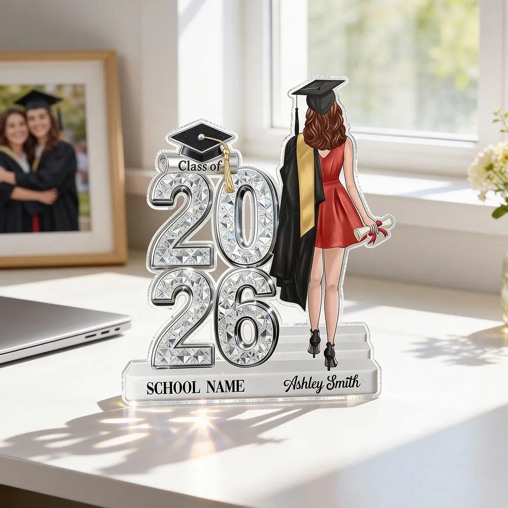 Personalized Shaped Acrylic Block Plaque Graduation Keepsake, Class Of Design With Cap, Unique Gift For Graduate