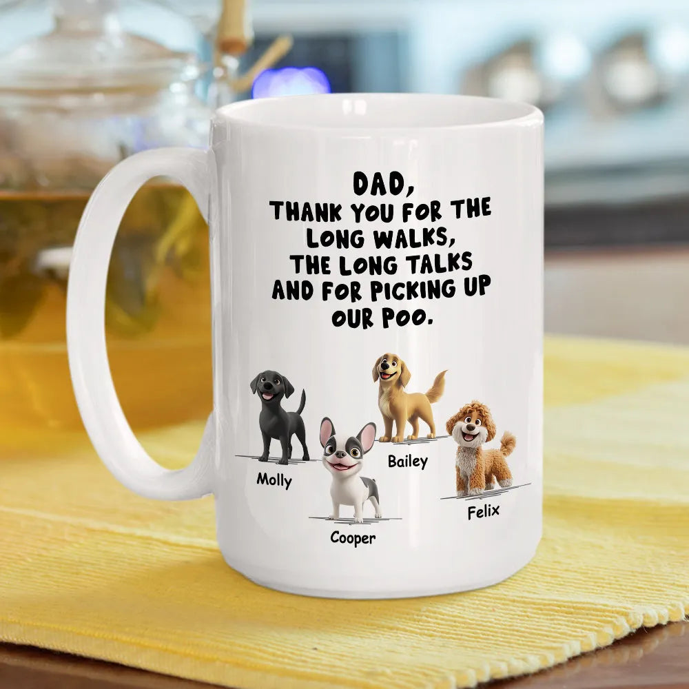 Personalized Dog Dad White Ceramic Mug with Funny Thank You Quote for Walks & Talks – Unique Gift for Pet Dad