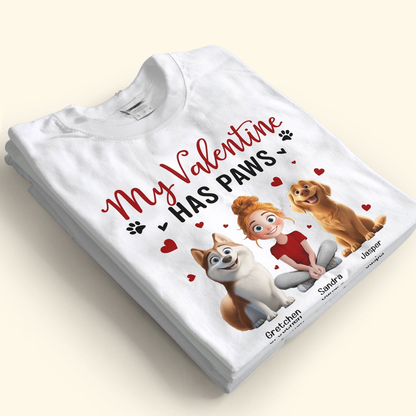 'My Valentine Has Paws' Pet-Themed Classic Tee – Valentine's Day Gift for Pet Lovers, Available as Women Tee, Hoodie, and Sweatshirt