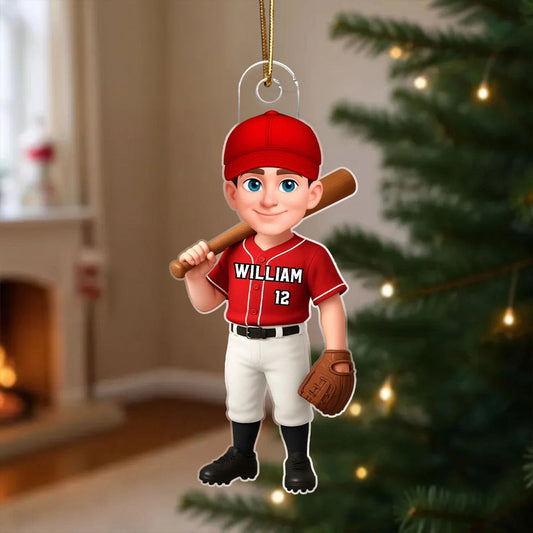 Acrylic Ornament Baseball Player - Customizable Cartoon Holding Bat - Team Spirit Keepsake - Unique Gift for Kids & Coach