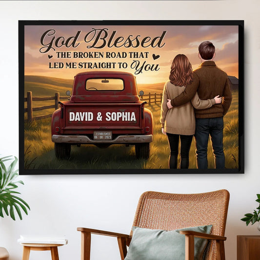 Personalized Couple Sunset Poster Country Truck Scene Romantic Wall Art Unique Gift for Husband or Wife