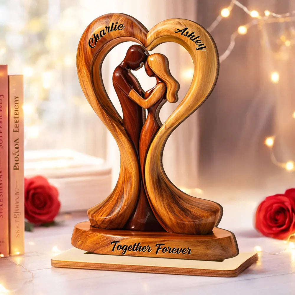 Personalized 2-Layer Wooden Plaque Heart Couple Hugging Together Forever Unique Anniversary Gift for Husband or Wife