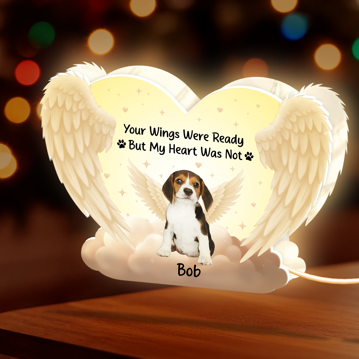 Personalized Acrylic Light Box for Dog Memorials with Angel Wings Art, Soft Warm Glow Keepsake Gift for Pet Owners
