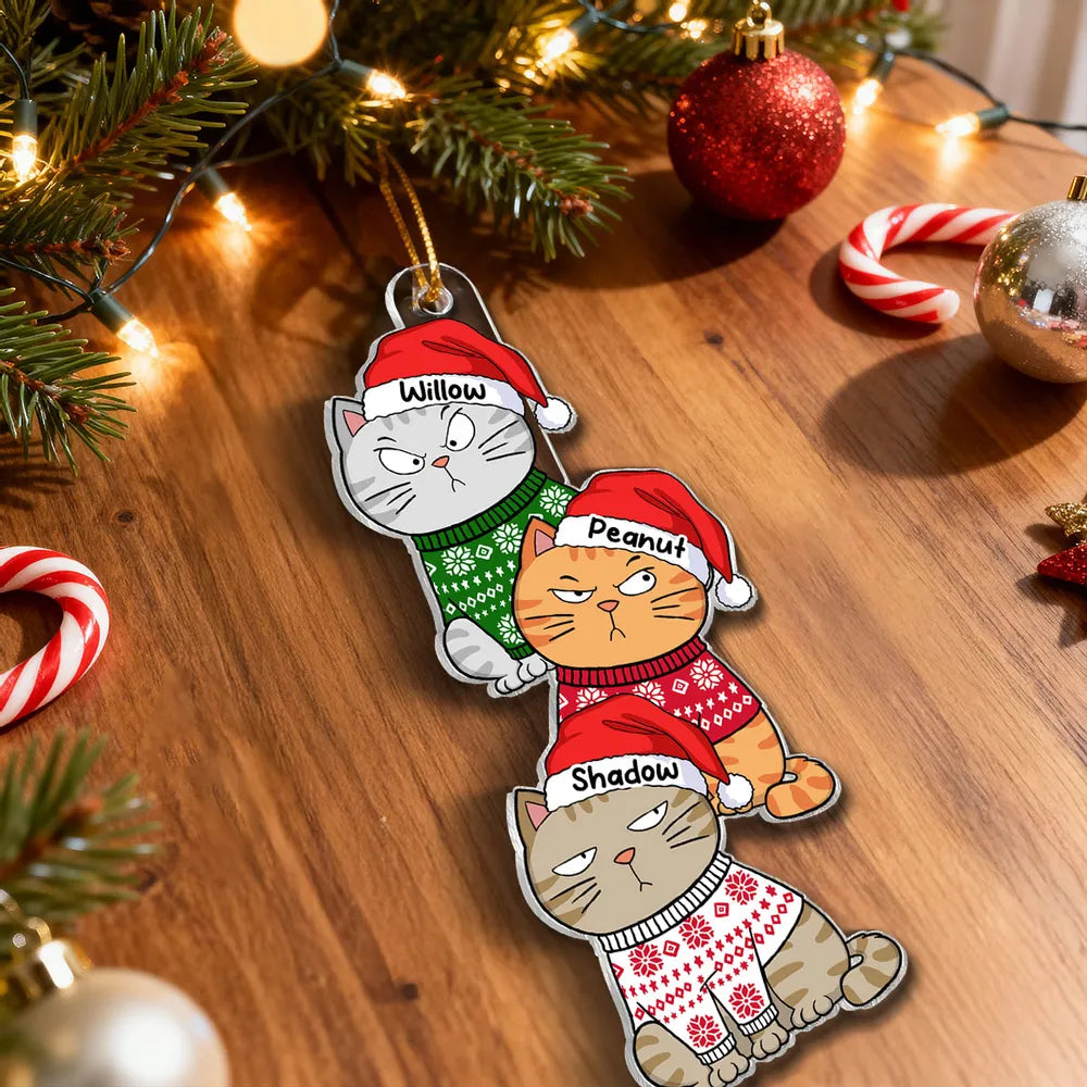 Personalized Acrylic Ornament with Stacked Christmas Cats, Cute Festive Decor & Unique Gift for Cat Lovers