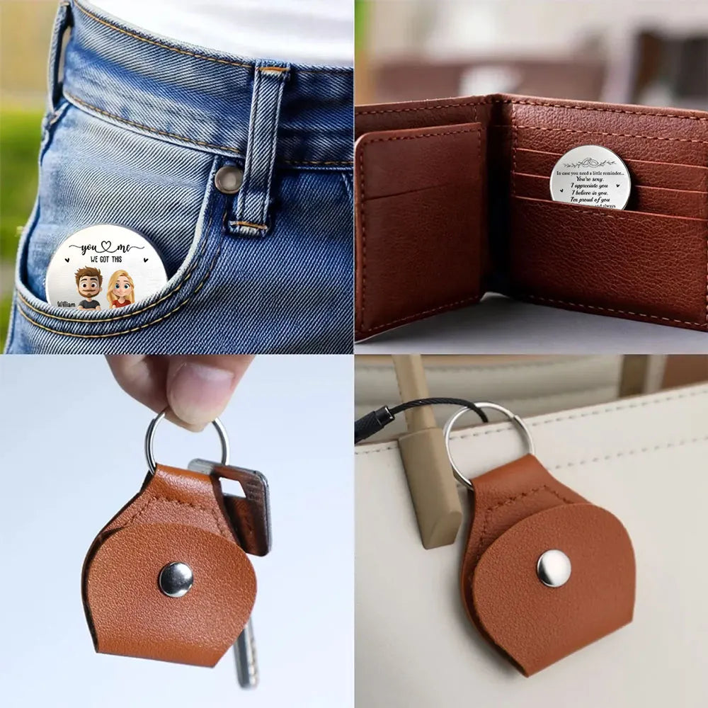 Personalized Pocket Hug Token With Cartoon Couple You & Me We Got This - Unique Everyday Carry Gift For Him or Her