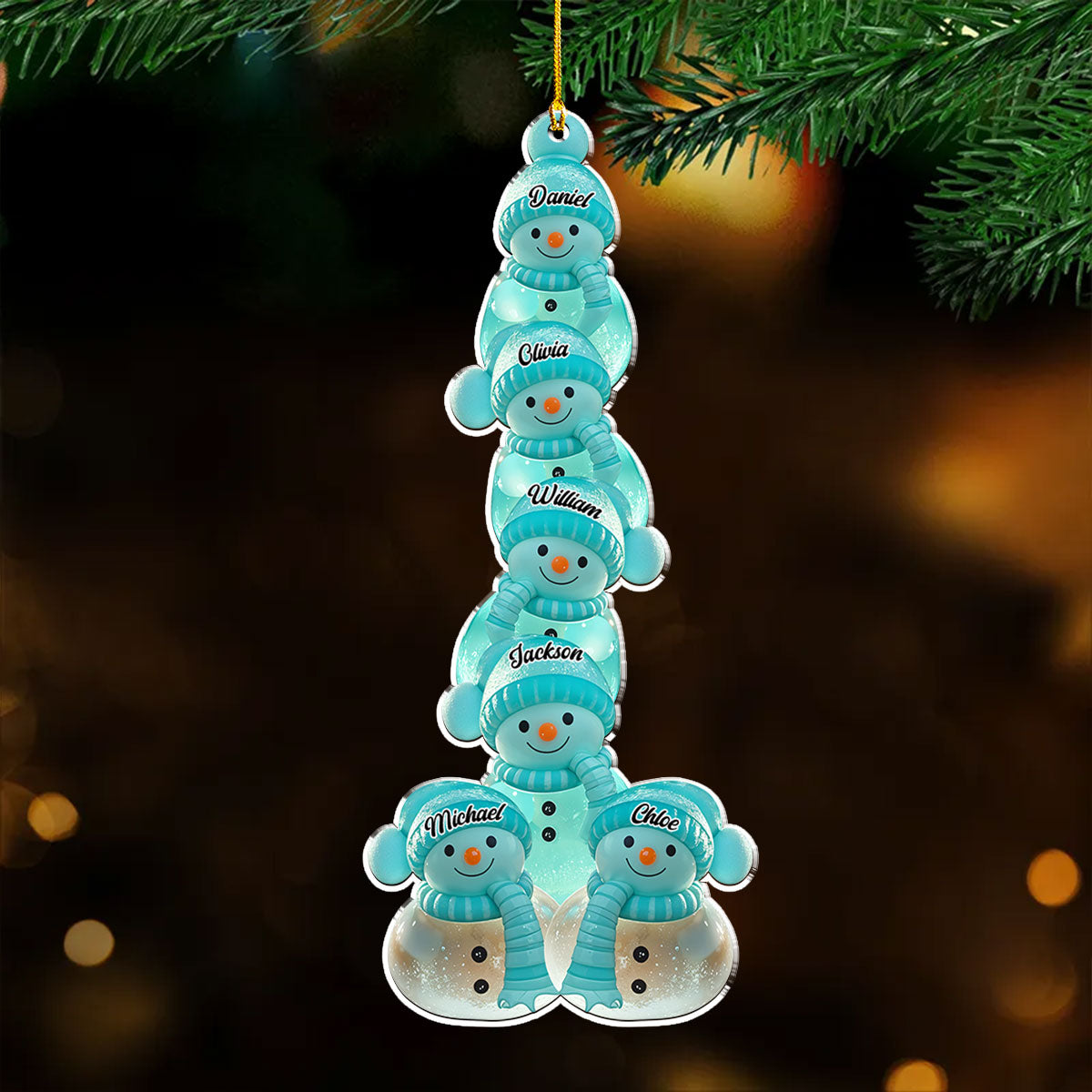 Teal Snowman Acrylic Ornament, Personalized Tree Decor for the Holidays, Creative gift for Families & Grandparents