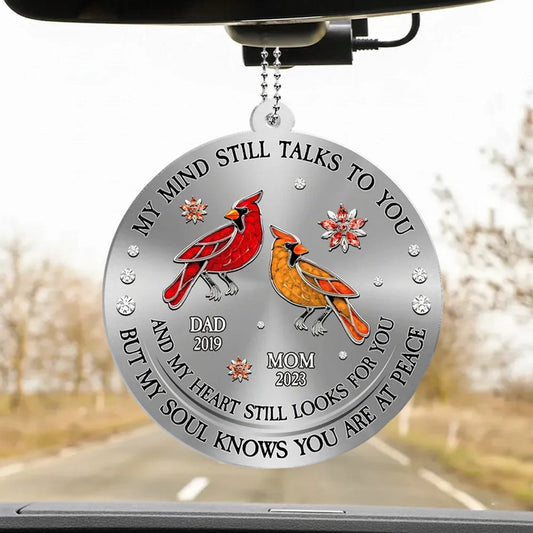 Personalized Acrylic Car Hanger Cardinal Birds Memorial Gift for Mom & Dad - A Unique Rearview Mirror Keepsake