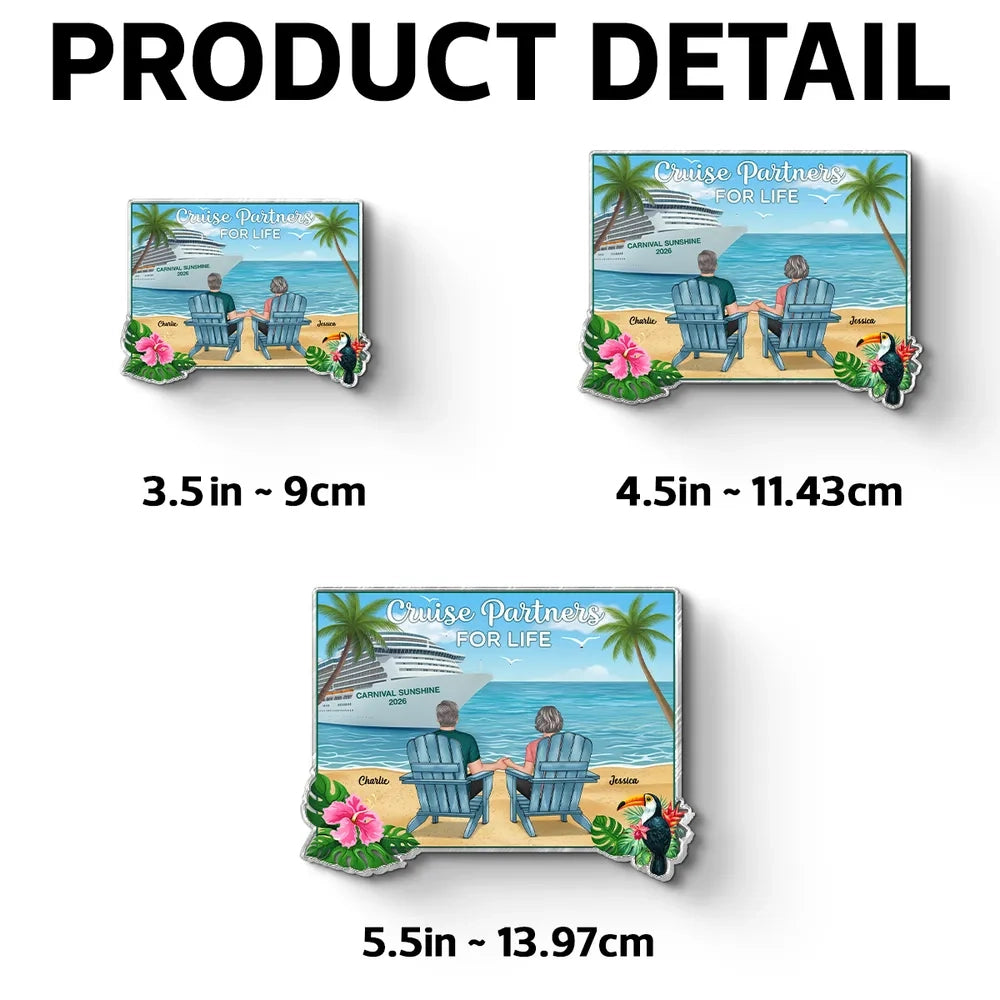 Acrylic Magnet Personalized Cruise Beach Scene - Back View Couple in Adirondack Chairs, Sweet Romantic Gift for Couples