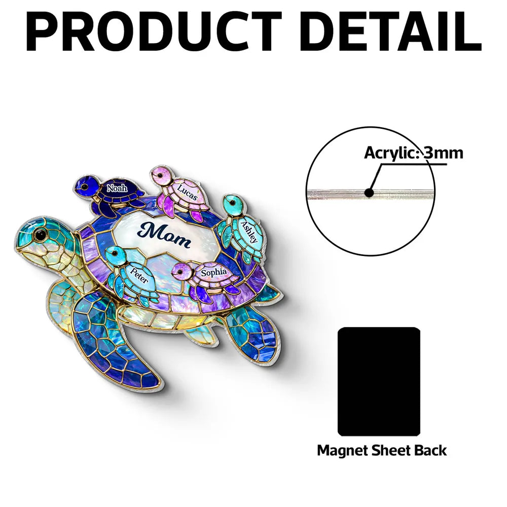 Mom Sea Turtle Acrylic Fridge Magnet, Personalized Family Keepsake, Bright Kitchen Decor, Thoughtful Gift for Her