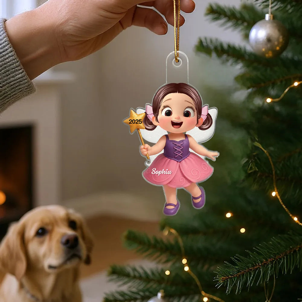 Cute Fairy Girl Acrylic Ornament with Playful Holiday Charm, a Perfect Gift for Kids and Family