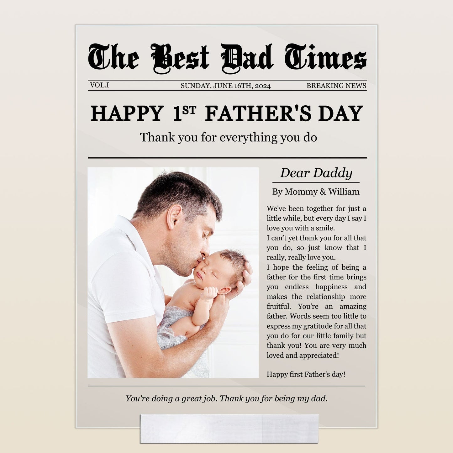 Happy 1st Father’s Day – Personalized Acrylic Plaque with Custom Photo and Heartfelt Message – Ideal Gift for New Fathers