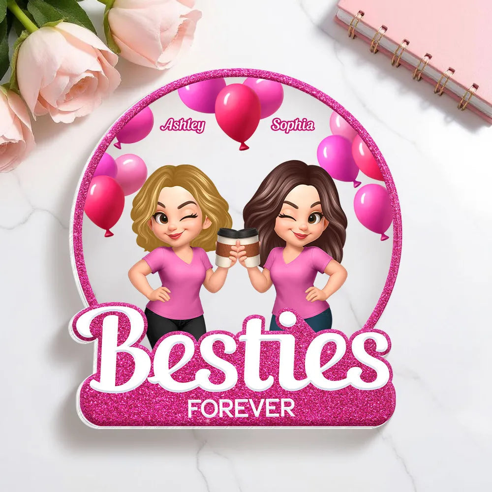Personalized Best Friends Acrylic Block Plaque with Cartoon Illustration, Celebrate Friendship Moments, Perfect Gift Choice