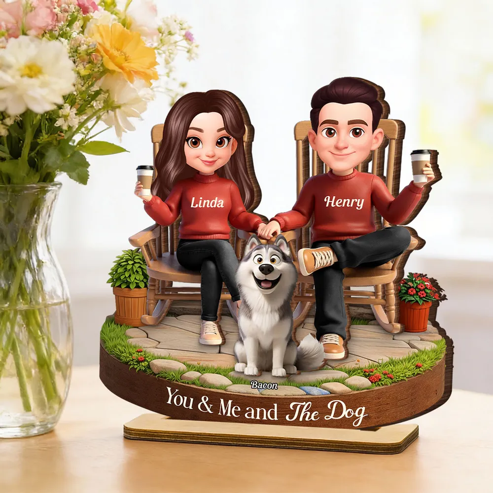 You & Me and The Dog Personalized 2-Layer Wooden Plaque, Sweet Couple & Pup Keepsake for Living Room Display, Gift for Pet Lovers