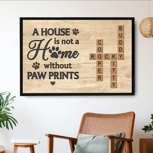 A House is Not a Home Without Paw Prints – Custom Pet Name Puzzle Poster, Ornament, Plaque, Pillow, Cup & More – Personalized Gift for Dog Lovers