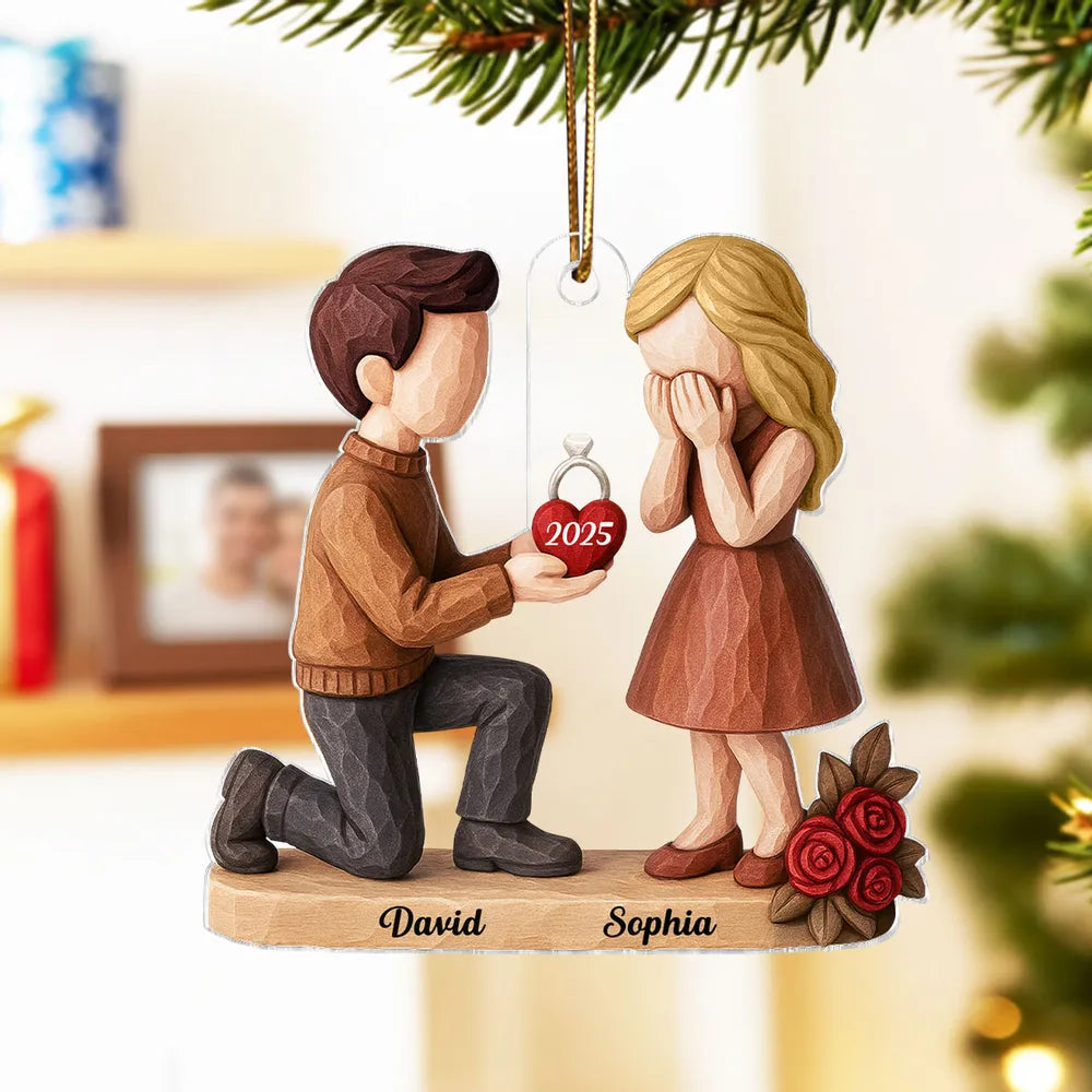 Engagement Acrylic Ornament with Kneeling Proposal & Roses, She Said Yes keepsake, unique gift for Couples and Fiance/Fiancee
