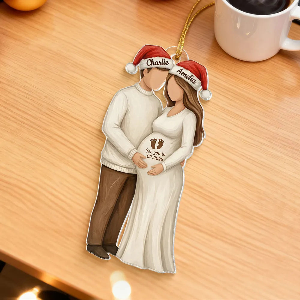 Custom Couple Acrylic Ornament for Parents-to-Be, Romantic Christmas Tree Decor, Personalized Baby Bump Keepsake Gift