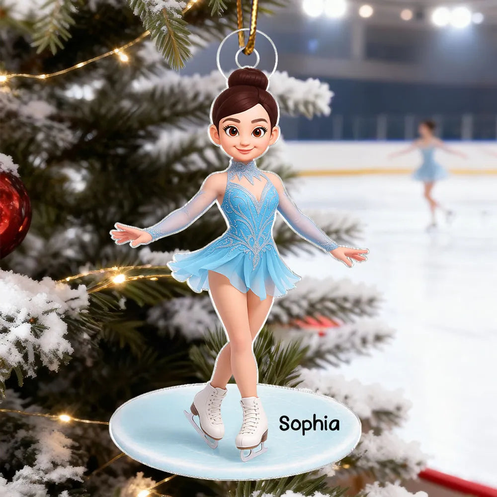 Cute Figure Skater Acrylic Ornament for Holiday Tree, Winter Wonderland Decor and Creative Gift for Daughters and Young Skaters