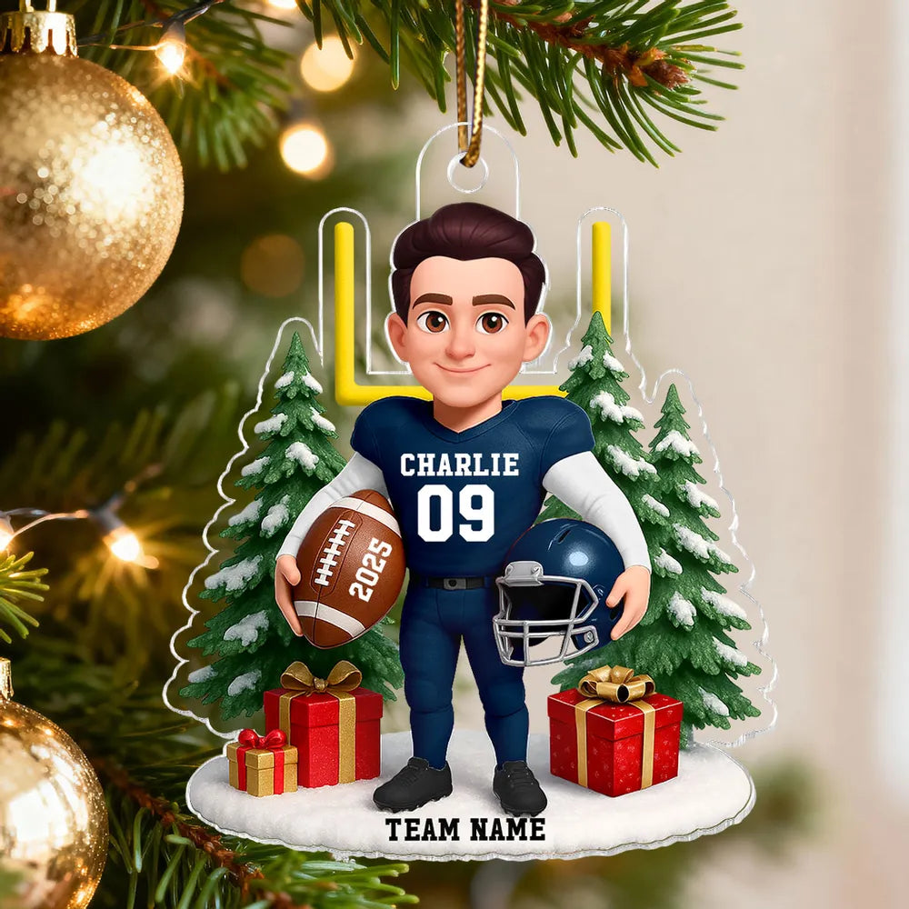 Acrylic Ornament Cute Football Player with Gifts & Trees, Festive Decor, Creative Gift for Kids and Football Lovers