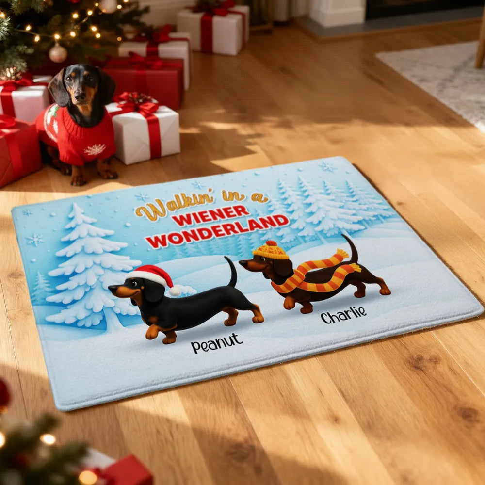 Personalized Dachshund Standard Doormat Christmas Entryway Decor, Walkin in a Wiener Wonderland, Unique Holiday Gift for Dog Lovers