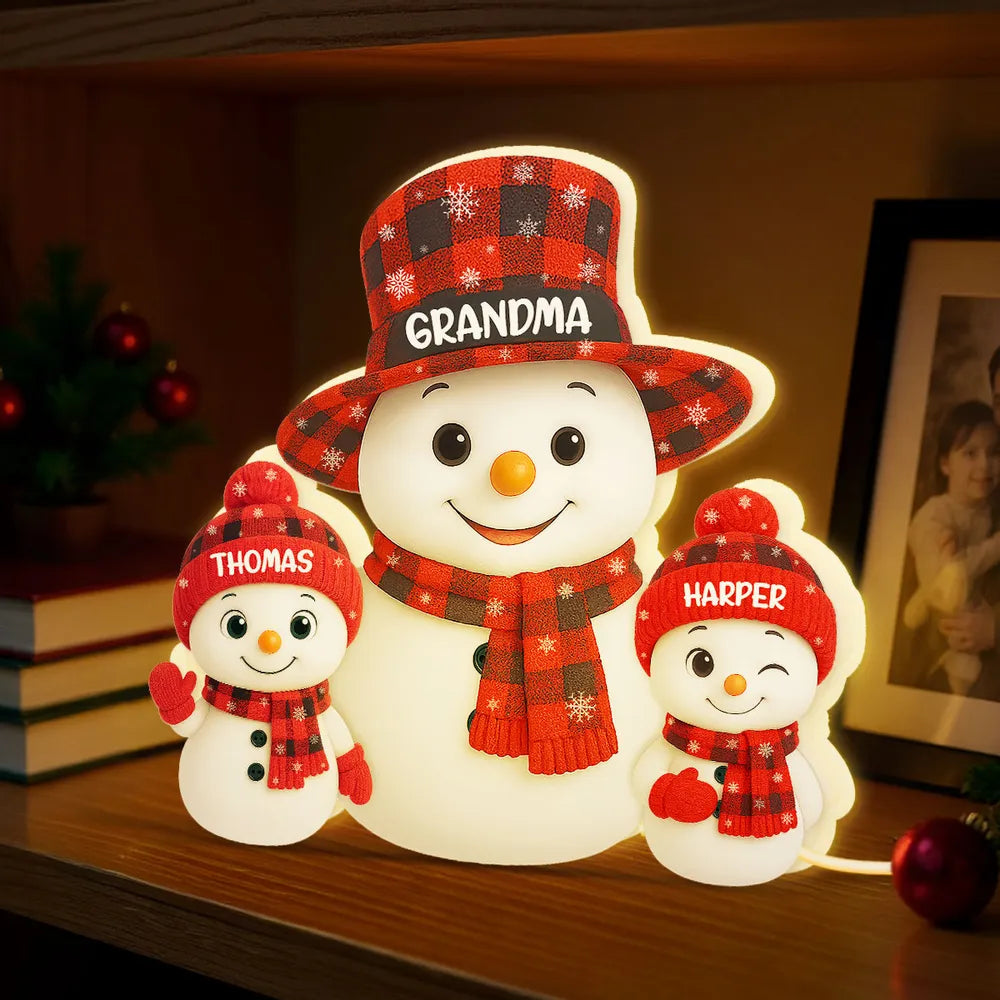 Acrylic Light Box Snowman Family, soft glowing festive décor for cozy nights, heartwarming display and thoughtful holiday gift