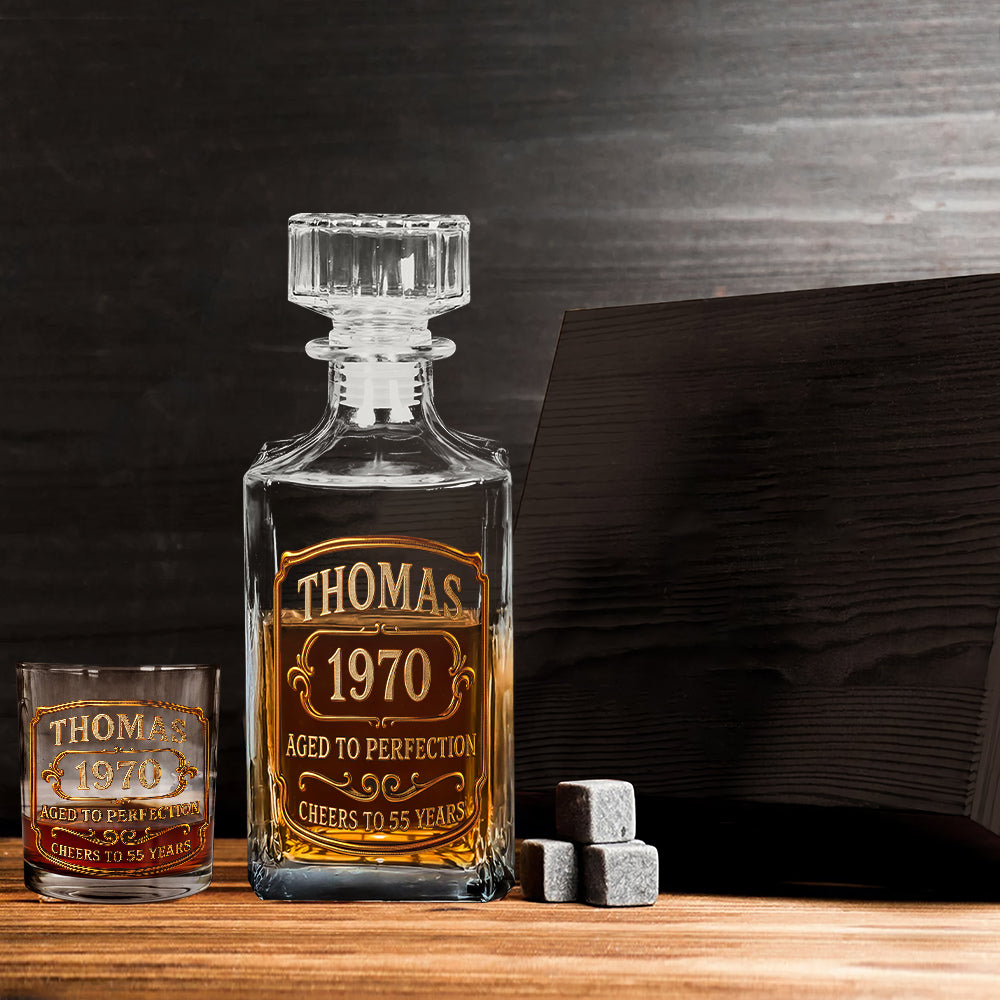 Birthday Gift For Whiskey - Bourbon Lovers - Personalized Whisky Whiskey Decanter Set