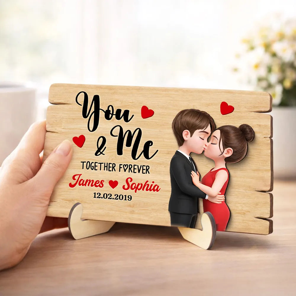 Personalized 2-Layer Wooden Plaque You & Me Together Forever Kissing Couple Warm Romantic Keepsake Unique Gift For Husband Or Wife