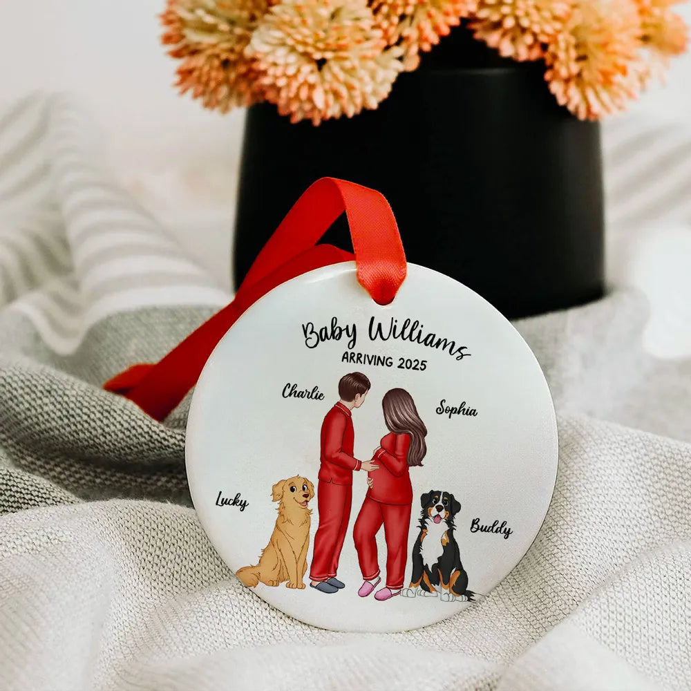 Ceramic Ornament with Expecting Parents Illustration, Heartwarming Gift for New Baby Celebration