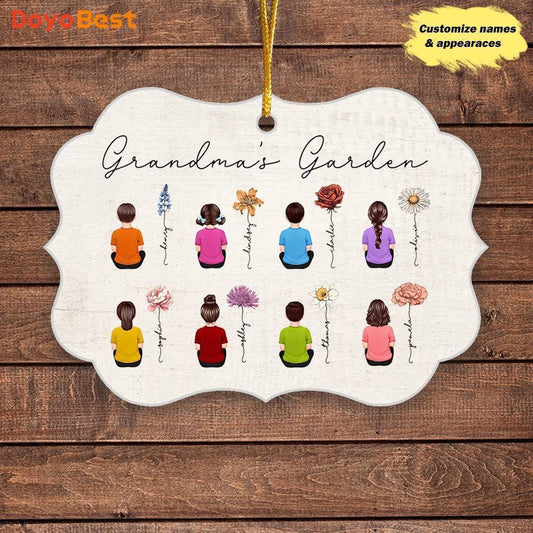 Blooming Heritage - Vintage Birth Month Floral Wooden and Acrylic Ornament with Grandkids' Names - Ideal Mother's Day Gift for Grandma, Mom, &amp; Aunt