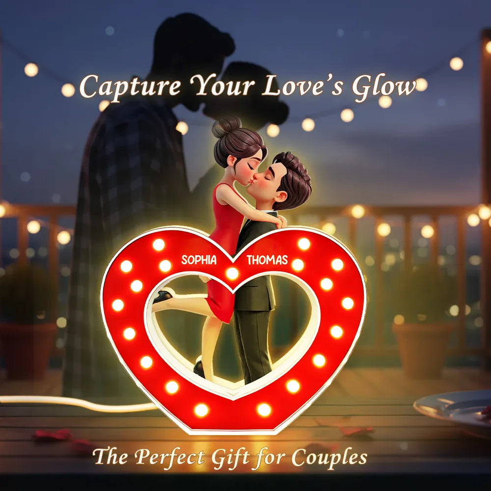 Romantic Heart Couple Hug Acrylic Light Box, Custom Keepsake Night Light for Bookshelf Display, Sweet Gift for Couples