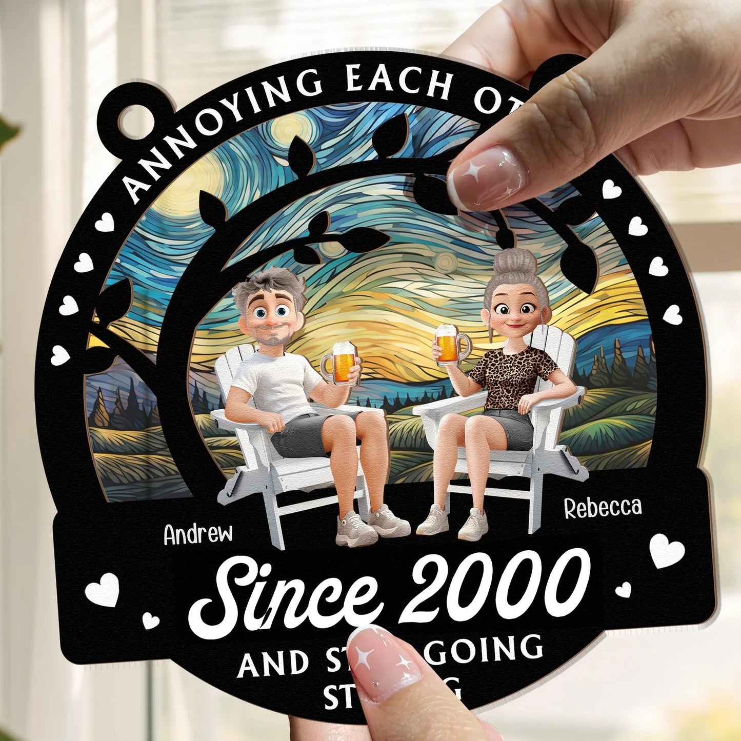 Couple Wood and Acrylic Layered Ornament Surprise Design High Clarity Sturdy and Durable Gift
