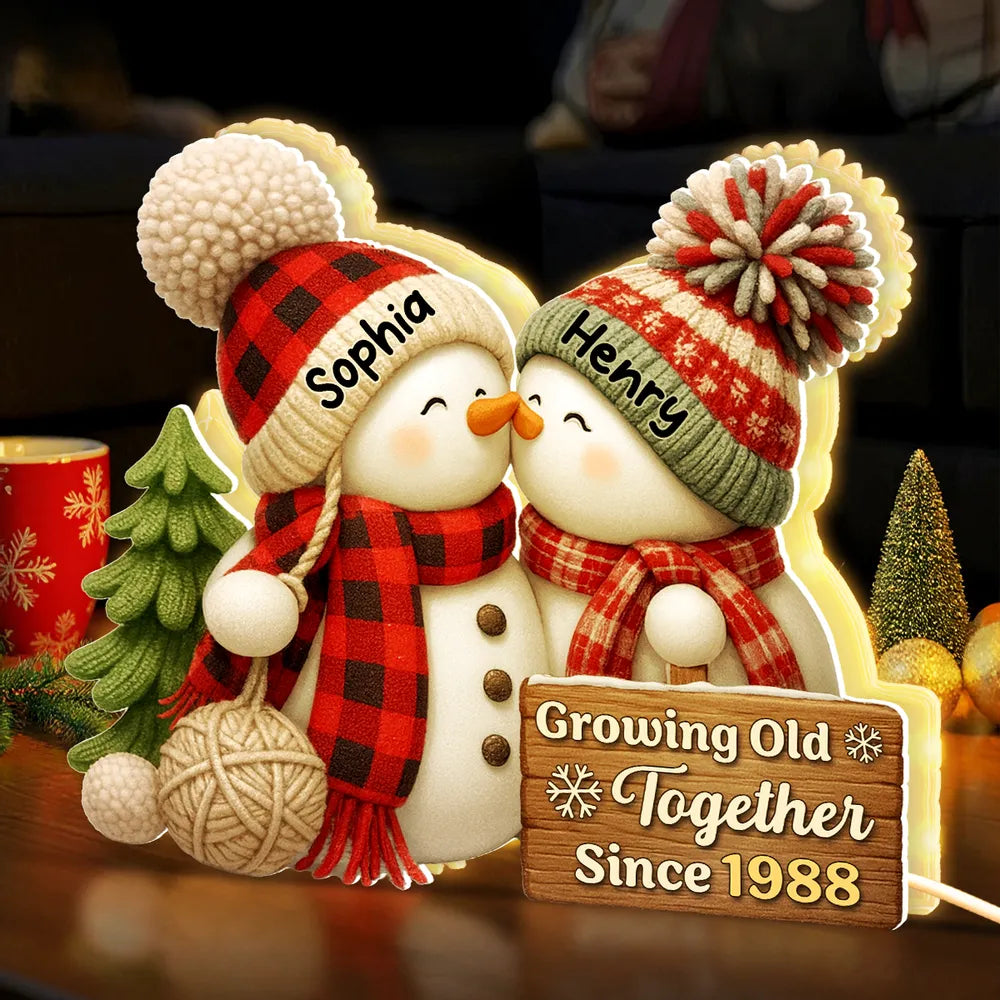 Snowman Couple Acrylic Light Box - Romantic Winter Gift Plaque