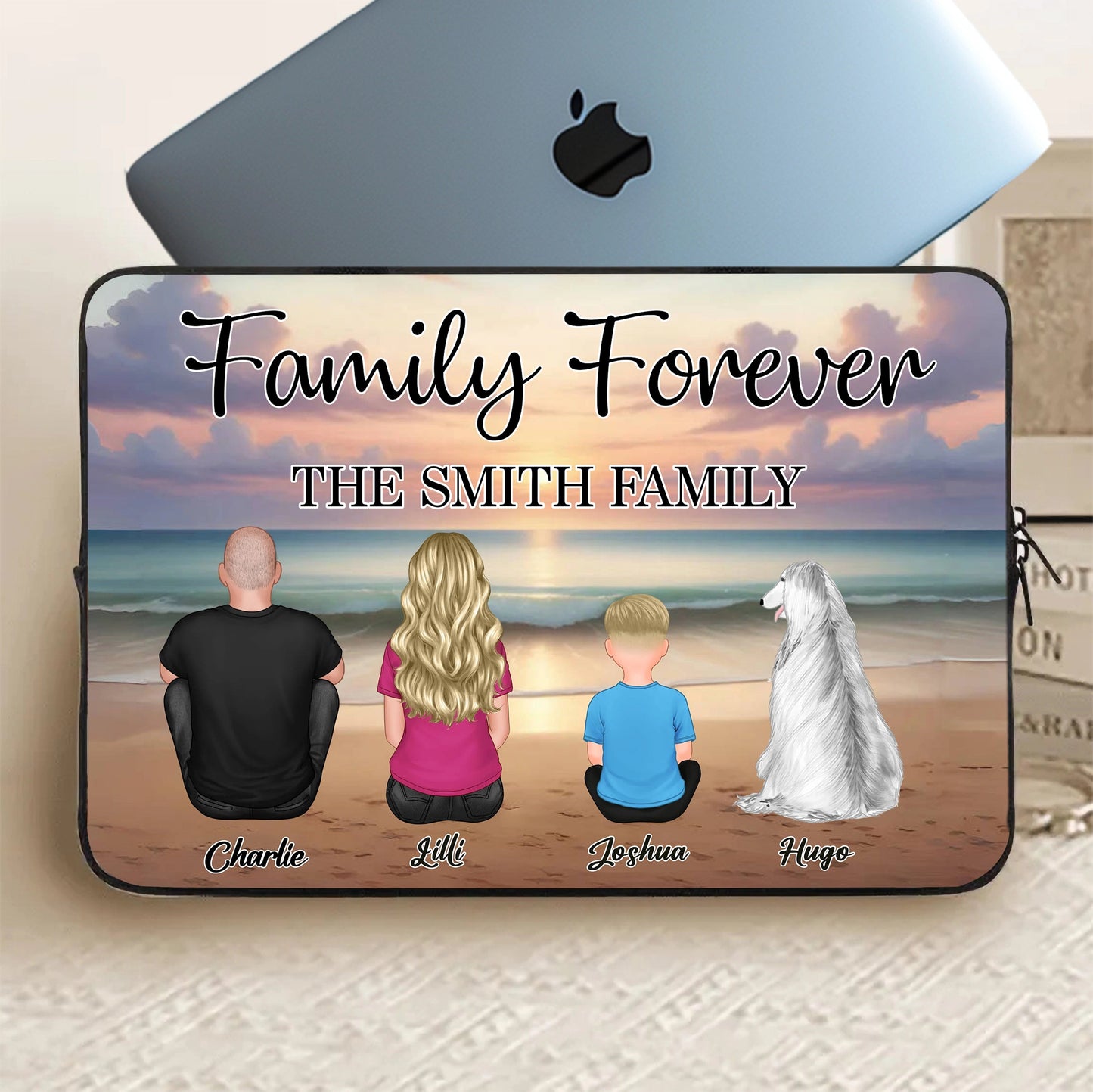 Family Forever Beach Design - Personalized Cosmetic Bag, Wooden Carhanger, LED Plaque, Keychain, Poster, Wallet Card, and Pillow, Unique Gift