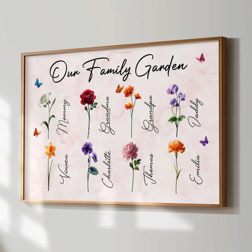 Our Family Garden Poster – Personalized Floral Family Wall Art, Cozy Home Décor, a Heartwarming Gift for Parents or Grandparents